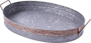 Bandeja de metal galvanizada ovalada hecha a mano, característica decorativa - Product Image 5