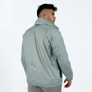 Veste d'extérieur imperméable à capuche zippée intégrale grande taille pour homme, coupe-vent uni avec couleur contrastante, impression de logo personnalisée - Product Image 3