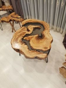 RÉSINE TRADITIONNELLE et BOIS Meilleure qualité Meubles de maison de luxe en bois de noyer massif Restaurant Salle à manger Café Rivière Cuisine Époxy - Product Image 4