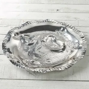 Plateau en verre cristal fait main, finition argentée polie, bordure en pétales de luxe, cordes décoratives, pour ensembles d'aromathérapie, artisanat décoratif, articles d'exportation - Product Image 1