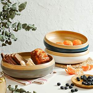 Bol de fruits en bambou filé de 11.81 pouces, salade, grand bol de service moderne, décoratif pour la cuisine, la fête, les barbecues, naturel - Product Image 4