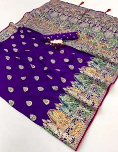 Magnifique sari en soie avec motif en feuille de Meenakari, dernier style indien, sari pour femmes - Product Image 2