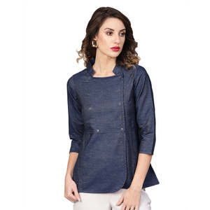 Hauts en denim bleu régulier pour femmes - Product Image 4