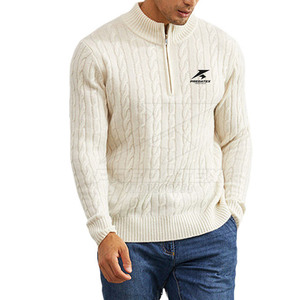 Pull décontracté en coton mélangé respirant pour l'hiver 2025, col montant, motif uni, fermeture éclair quart, haut personnalisé, best-seller - Product Image 3