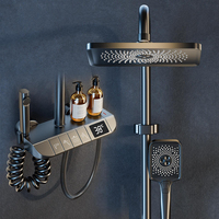 Système de robinetterie de douche thermostatique en aluminium à LED, doté d'une valve en céramique, d'un douchette à main et d'un mélangeur eau chaude et froide pour salle de bain