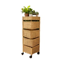 Chariot de rangement rotatif multi-niveaux avec paniers en PE tissé, chariot mobile en plastique pour fruits et légumes, étagère utilitaire pour la cuisine