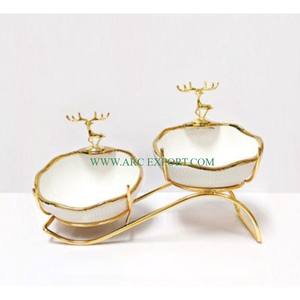 Bols décoratifs au look unique en aluminium plaqué noir et or de la meilleure qualité bols de service de nourriture modernes pour fêtes de mariage et d'événements - Product Image 5