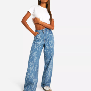 2026 High Quality Women Customized Logo <b>Jeans</b> Female's Washed Denim Pants Trendy Solid Color Denim Straight <b>Jean</b> For <b>Girls</b> - Product Image 1