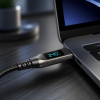Kabel Data 1.2M/2M Tampilan Nomor PD3.1 240W USB C 5A Pengisian Cepat Tembaga Murni Nilon Terjalin iPhone 16 15 Pro Kamera