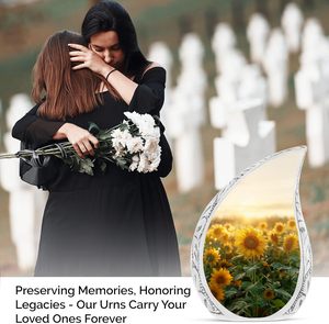 Campo de girasol Lágrima de metal Tamaño adulto Urna de cremación Estilo americano Urna funeraria decorativa Suministros al por mayor - Product Image 4