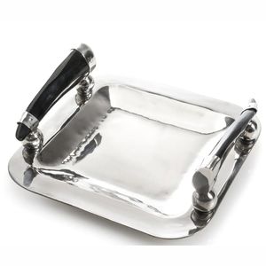Luxury Silver Stainless Steel Mirror <b>Decorative</b> <b>Tray</b> with Horn Handles Modern Rectangular Metal Serving <b>Tray</b> for Hotel Home Bar - Product Image 3