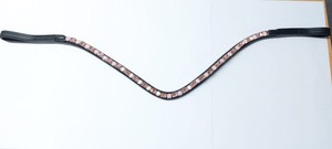 Bandeau de sourcils de cheval de haute qualité avec RECTANGLE rond en cristal or ROSE sur courbe plate en cuir - Product Image 6