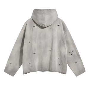 Fashionwear Hot Selling Custom Ripped Streetwear Style Winter Pullover Hoodie Distressed Cotton Fleece Acid Washed Hoodies - Product Image 2