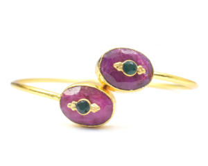 12X16mm Natural Gemstone 18K Gold Plated Adjustable Handmade <b>Fashionable</b> Oval Shape Double Stone <b>Bangle</b> for Gifts Parties Trendy - Product Image 6