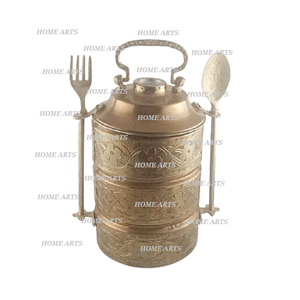 Boîte à bento en laiton de conception classique de forme ronde de taille personnalisée boîte à déjeuner Tiffin à prix attractif - Product Image 1