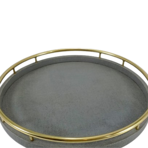 DPC Model 090 <b>MDF</b> & Faux Raffia Velvet Round Serving Trays for Tea and Foods - Product Image 4