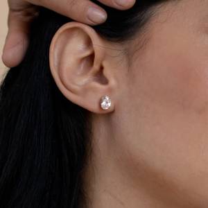 Boucles d'oreilles ovales en diamant Boucles d'oreilles délicates en diamant de taille ovale Boucles d'oreilles de demoiselle d'honneur en argent plaqué or 925 Cadeau pour elle - Product Image 4