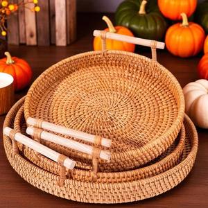 Bandeja Redonda de Estilo Costero con Conchas Marinas y Mimbre, Vajilla Rústica, Decoración para el Hogar en Días Festivos - Product Image 3