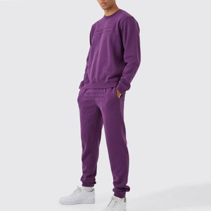Conjunto Deportivo de Sudadera con Cuello Redondo y Logotipo en Relieve Morado para Hombre, Corte Regular Informal, Ropa de Otoño para Adultos, 100% Algodón - Product Image 1