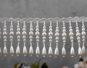 White Bead <b>Fringe</b> Tassel Trim, White Pearl Trim, White Beaded Trim, Pearl Lace For <b>Curtains</b>, Dance Costume, Beading <b>Fringe</b> - Product Image 4