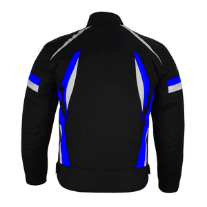 Men's Cordura Waterproof CE Armoured Textile Motorcycle Jacket Black with Blue/White Panels Summer Adventuring Motorbike Jacket - Product Image 5