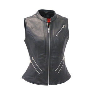 Chaleco de Motociclista Personalizado para Mujer, Cuero Genuino, Impermeable, Cortavientos, Ecológico, Cuello en V Completo, Chaleco Exterior de Invierno Personalizado - Product Image 1