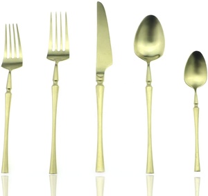 Cubiertos dorados de acero inoxidable de alta calidad, incluyendo cuchara, tenedor, cuchillo, juego de cubiertos, vajilla, cubiertos para decoración de bodas y fiestas - Product Image 1