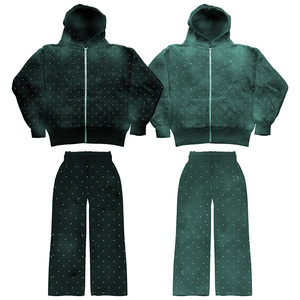 Nouvel Arrivage Survêtements Homme Vintage Hiver avec Fermeture Éclair, 100% Coton Molletonné, Effet Délavé à l'Acide, Décoration de Pierres en Strass et Sérigraphie Personnalisée, Séchage Rapide - Product Image 5