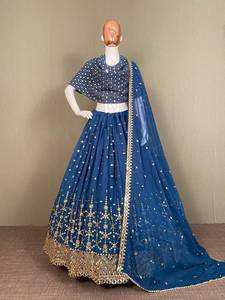 Hermosa colección de diseñador Lehenga Choli para mujer, trabajo de bordado de secuencia pesada de Georgette para bodas y cócteles - Product Image 4