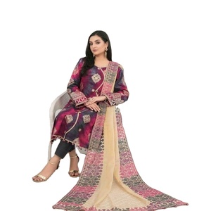 CIANA Conjunto de vestido de césped con estampado dorado de 3 piezas Ropa de fiesta informal de hermoso diseño Ropa larga diaria para indio paquistaní Hermosa - Product Image 1