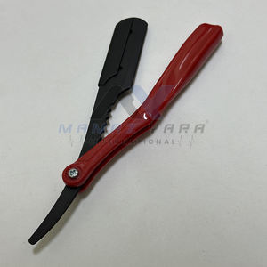Navaja de Afeitar Profesional para Barbería, Plegable, con Mango de Plástico Rojo, Acero Inoxidable, Sistema de Bloqueo Oscilante - Product Image 5
