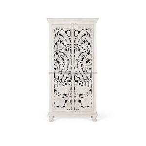 Armario indio hecho a mano encalado armario de almacenamiento para dormitorio muebles de madera de mango macizo indio tallado a mano a granel - Product Image 2