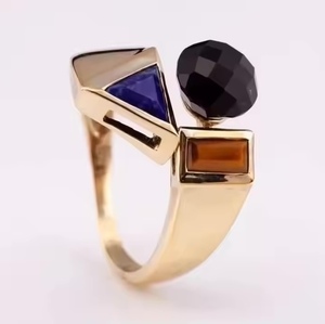14K 18K Gold & Rhodium Plated Adjustable 925 Silver <b>Ring</b> with Natural Lapis <b>Tiger</b> <b>Eye</b> Onyx-Fashionable Jewelry for Parties - Product Image 1