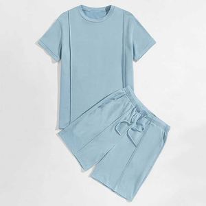 Ensemble de survêtements courts d'été décontractés pour hommes de couleur unie personnalisés avec Offre Spéciale et t-shirt en coton ample - Product Image 4
