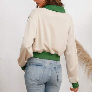 Women's New Fashion Comfortable Half <b>Zipper</b> Hoodie High Quality Knitted Long Sleeved Loose Fit Stand Collar Color Contrast for - Product Image 3