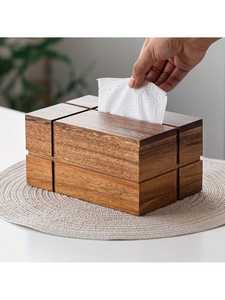 Support de boîte à mouchoirs en bois poli avec motif de grain de bois naturel Organisateur de bureau décoratif de style fleur pour la maison et le bureau - Product Image 6