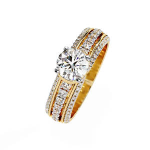 Elegante Anillo de Diamante Moissanita Solitario Redondo de Oro Amarillo de 14K para Mujer, Regalo de Compromiso, Boda, Aniversario, Joyería - Product Image 2