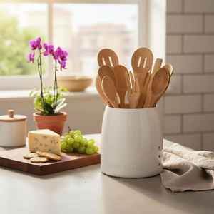 Porte-ustensiles en céramique durable de haute qualité pour la cuisine |   Support pour cuillère et spatule résistant à la chaleur |   Lave-vaisselle écologique - Product Image 1