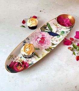 Plato ovalado de metal con estampado de flores a precio barato con tazón de inmersión a granel - Product Image 6