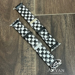 สายนาฬิกา Apple Watch หนังแท้คุณภาพพรีเมียม ลายตารางหมากรุก งานแฮนด์เมด ดีไซน์ทันสมัย สายสำรองสำหรับผู้ชายและผู้หญิง - Product Image 1