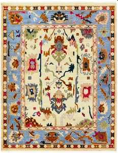 Élégant Antique Oushak Laine Noué À La Main 8x10 Traditionnel Vintage Turc Tapis Tapis Bleu Beige Design Salon Salle De Bains Prière - Product Image 5