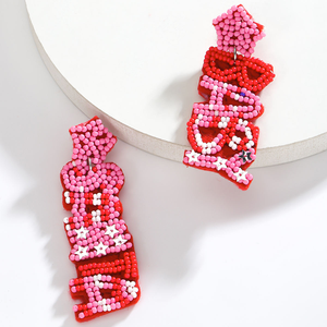 Nuevo estilo, superventas, venta al por mayor, bohemio, Navidad, cuentas hechas a mano, Letra "SANTA BABY", pentagrama, pendientes de mujer con cuentas rosas - Product Image 2