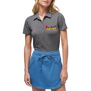 Custom 3D puff printed Logo 6 button Pique fabric Women's Polo T-shirt Solid grey Color Breathable short sleeve Golf womens polo - Product Image 4