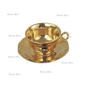 Tasse à thé et soucoupe en or de couleur or, forme et taille personnalisées, tasse et soucoupe en laiton pour hôtel et restaurant - Product Image 1