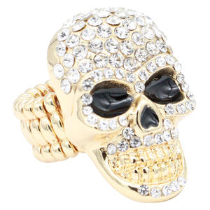 Black Plated Skull Stretch <b>Ring</b> With Hematite <b>Crystals</b> Pave Setting Cocktail <b>Ring</b> Fashionable Unisex Jewelry Party Accessory - Product Image 3