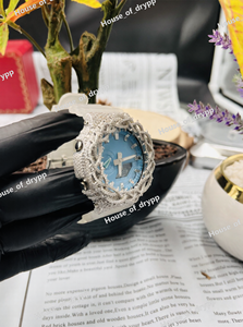 925 <b>Sterling</b> <b>Silver</b> Iced Digital <b>Watch</b> VVS Moissanite Diamond Bezel Blue Throne Dial Hip Hop Luxury Statement <b>Watch</b> - Product Image 3