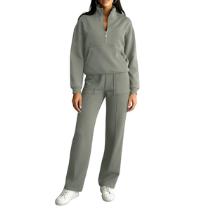 Ensemble de 2 pièces pour femmes, sweat-shirt à capuche décontracté et pantalon long, respirant, uni, mode automne-hiver - Product Image 1