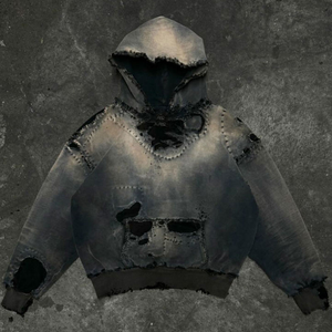 Ropa informal rasgada de gran tamaño de peso pesado para hombre, Sudadera con capucha transpirable estampada con cremallera y lavado ácido Vintage - Product Image 1