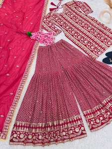 Dernière styliste Faux Georgette avec broderie lourde Séquence Travail Sharara Suit By FabZone - Product Image 2