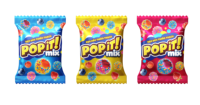 Bonbons gélifiés Popit au cacao en poudre au lait, saveur fruitée sucrée et acidulée, croquants, marron, en forme de cube, 25g, sac en vrac